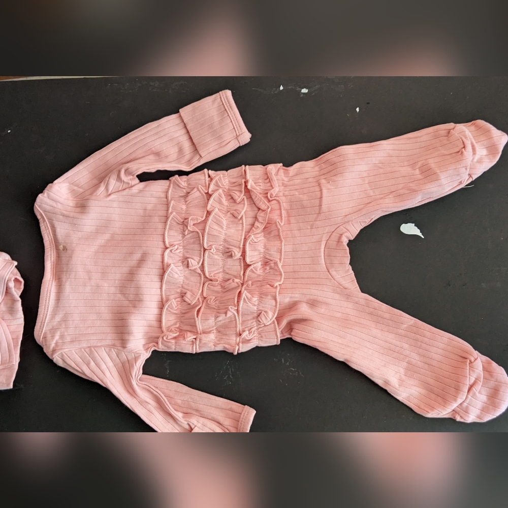 Pink Ruffled Baby One Piece Footie. - Picture 6 of 8